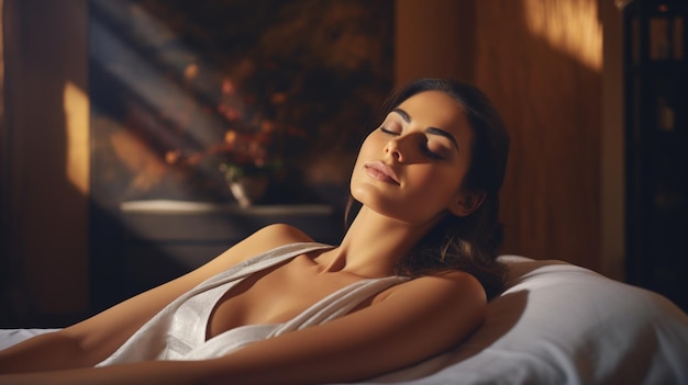 happy relaxing young woman lying on a chair