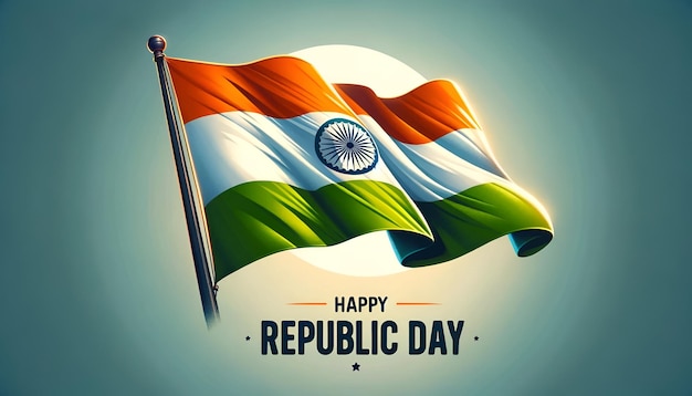 Happy republic day illustration with wavy indian flag