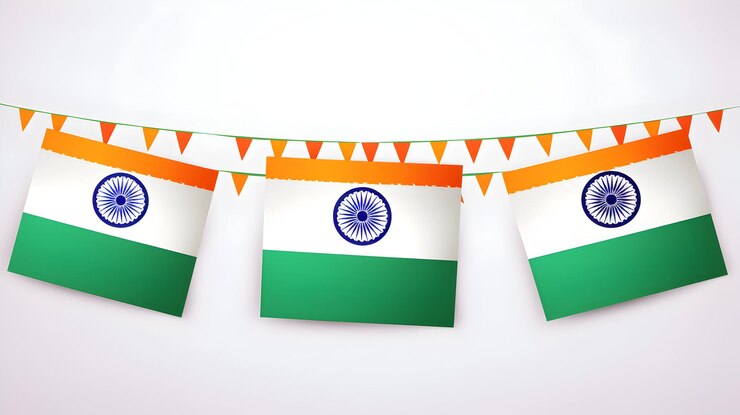 फोटो happy republic day of india decoration background with bunting flag isolated white background