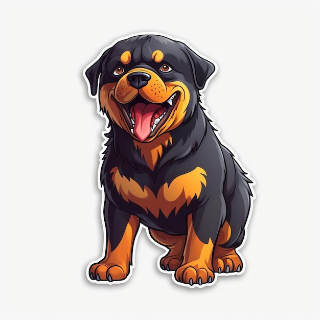 Photo happy rottweiler dog sticker in cartoon style