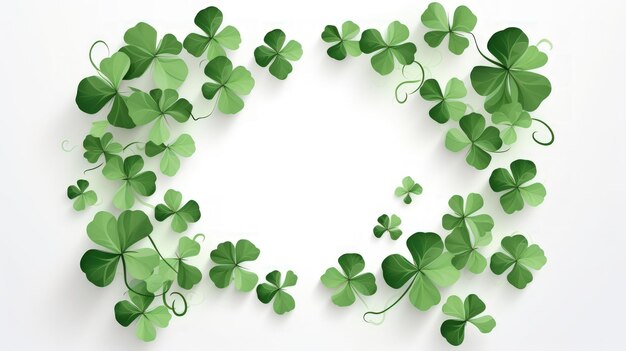 Happy Saint Patrick39s Day with green shamrocks clover leaf on white background AI generated image