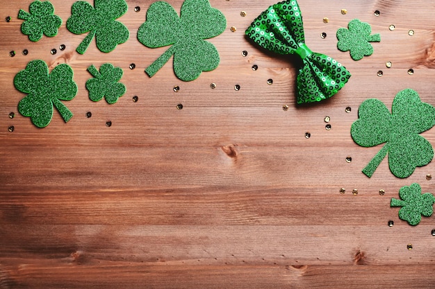 happy saint patricks day greeting card with traditional symbols shamrock green attire