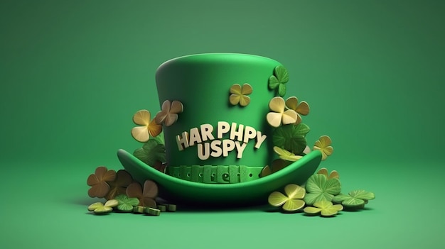 Happy Saint Patricks day round banner with lettering clover and green hat Generative AI