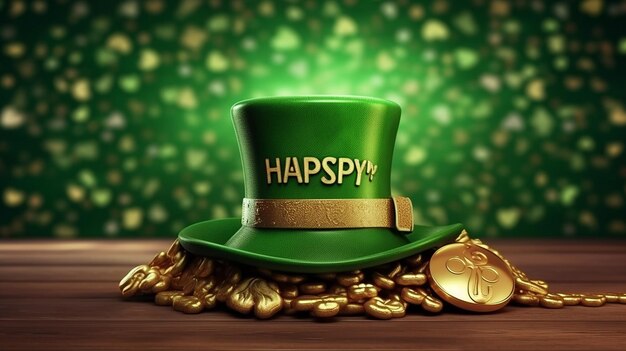 Happy saint patricks day round banner with lettering clover and green hat generative ai