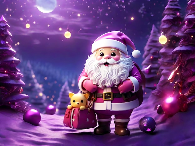 Happy Santa Claus holding a Christmas gift Winter holiday banner Ai generated art