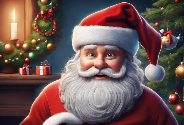 Happy Santa Claus is holding Christmas present Generative AI