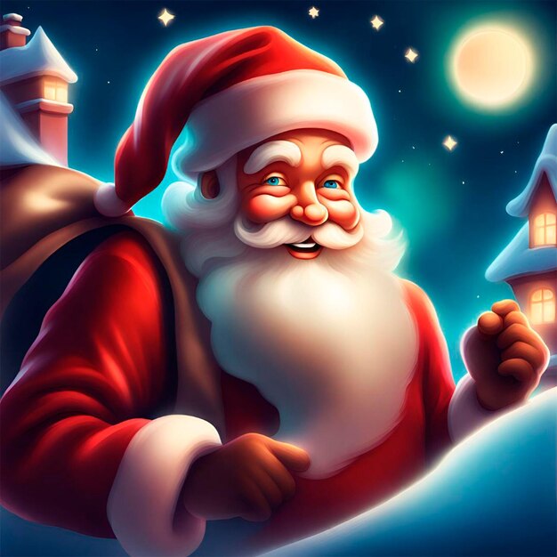 선물 가방 을 들고 있는 행복 한 산타클로스