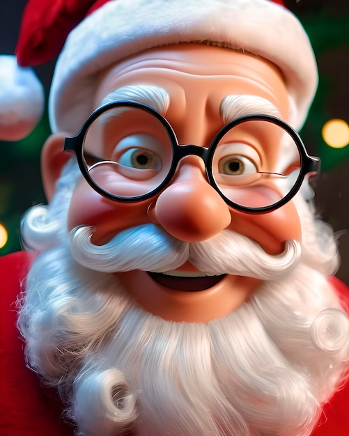 Happy Santa Claus with round glasses cartoon character