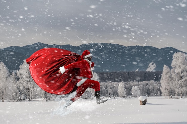 幸せなサンタの画像。クリスマスのコンセプト。ミクストメディア