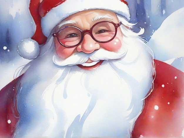 Photo happy santa watercolor with a magical touch and the colors blend perfectly creating a dreamlike qua
