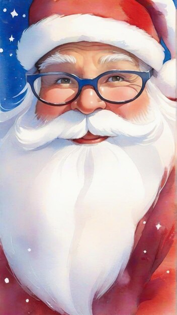 Photo happy santa watercolor with a magical touch and the colors blend perfectly creating a dreamlike qua