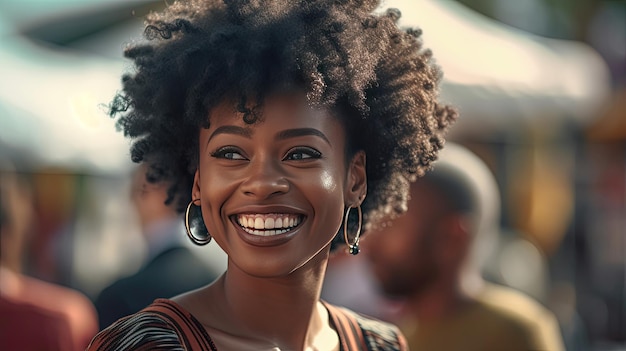 Happy satisfied black people woman portrait outside Generative Ai