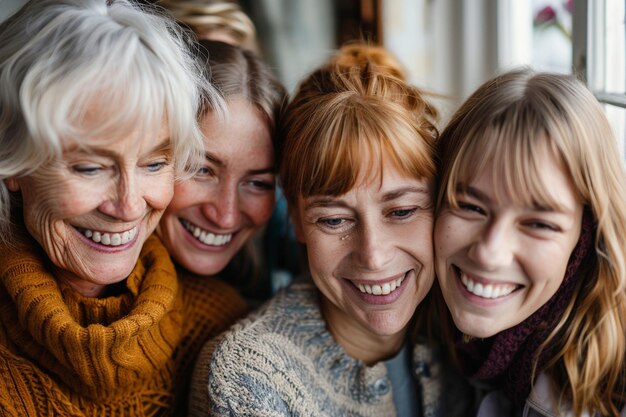 Happy Scandinavian mothers and daughters together for Mothers Day holiday celebration