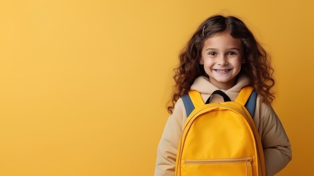 Happy school girl with backpack