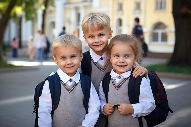 Happy schoolchildren in nature