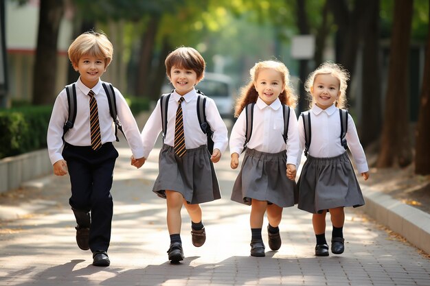 Happy schoolchildren in nature