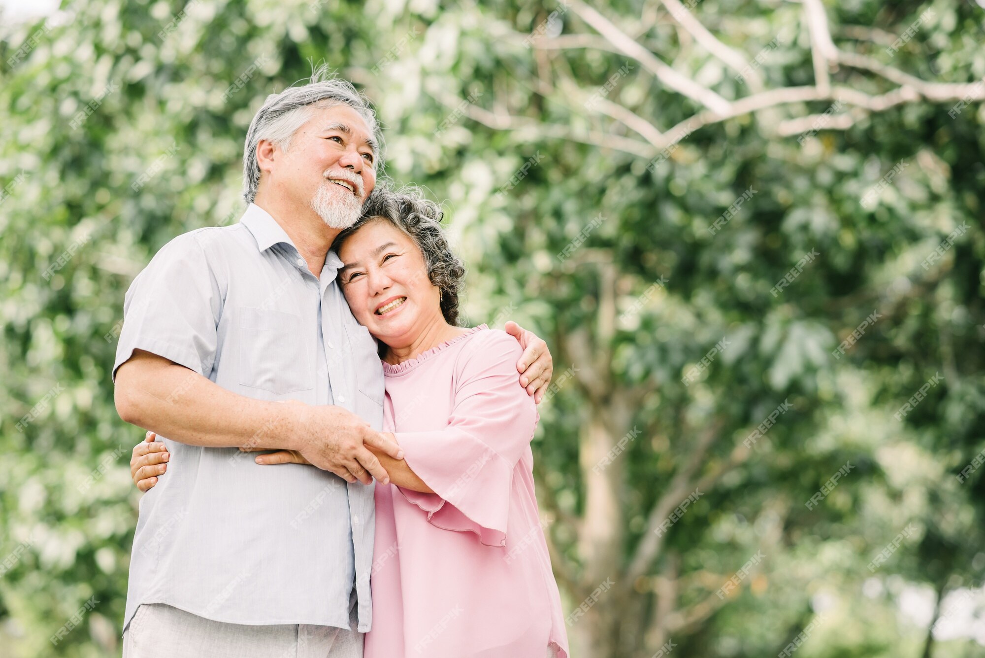 Premium Photo | Happy senior asian couple holding each other