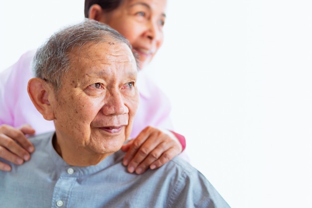 Happy senior asian couples support each other, selective focus