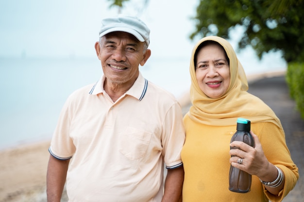 Happy senior couple after exercising