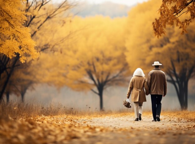 Happy senior couple in autumn park