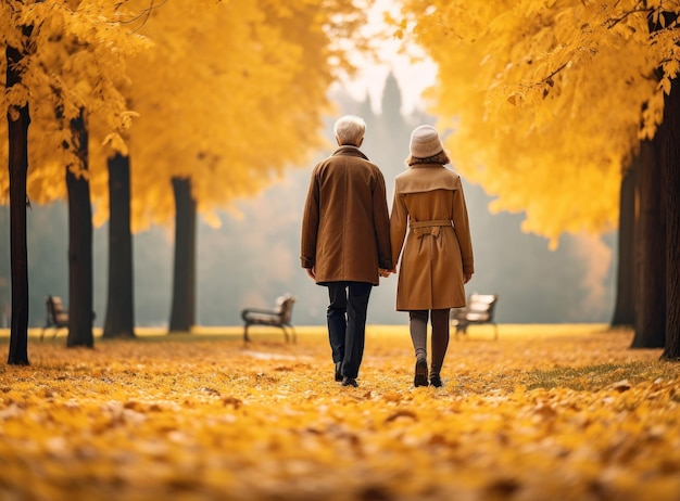 Happy senior couple in autumn park