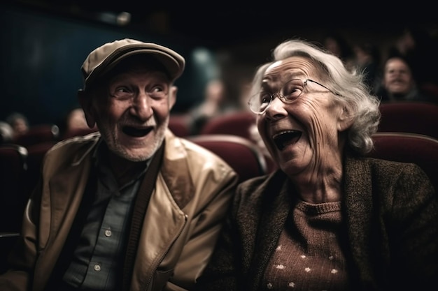 Happy senior couple at cinema Generative AI