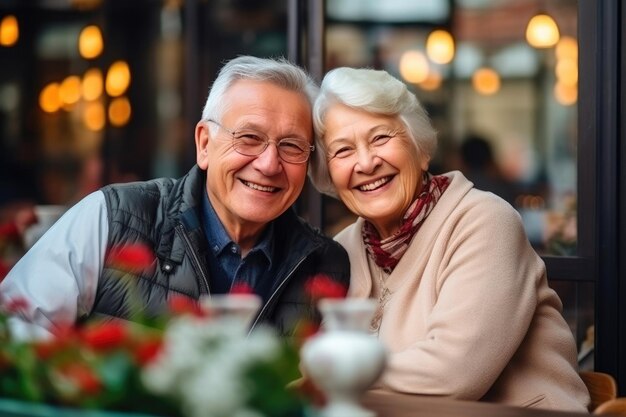 Happy Senior Couple Enjoying Urban Cafe