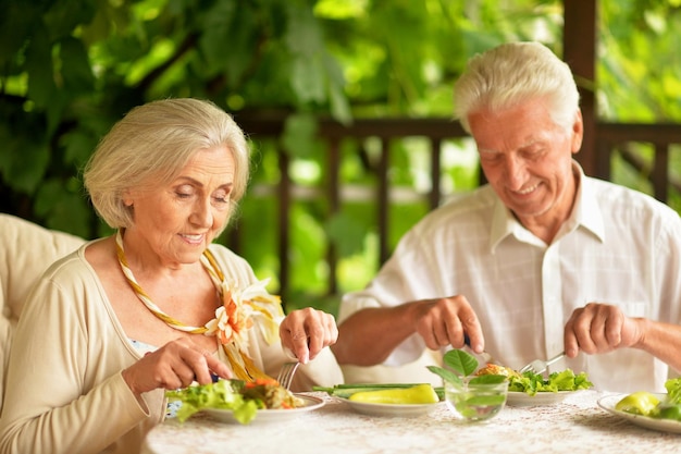 Happy Senior couple having diner