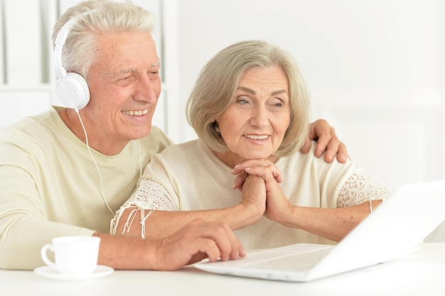 Happy senior couple at home