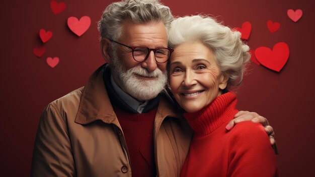 Happy senior couple hugging and smiling