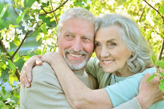 Happy senior couple hugging