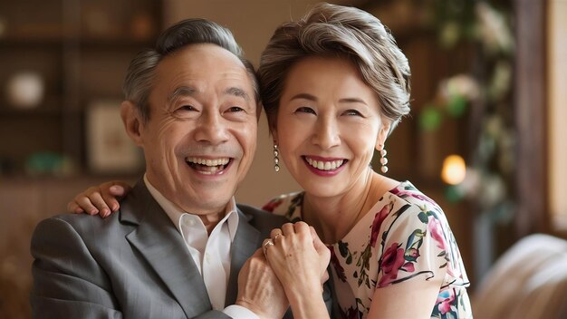 写真 幸せな年配の男性と笑顔の成熟した女性