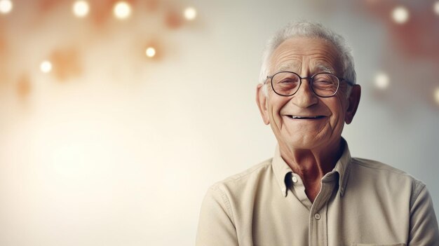 Happy Senior Man on the Minimalist Background