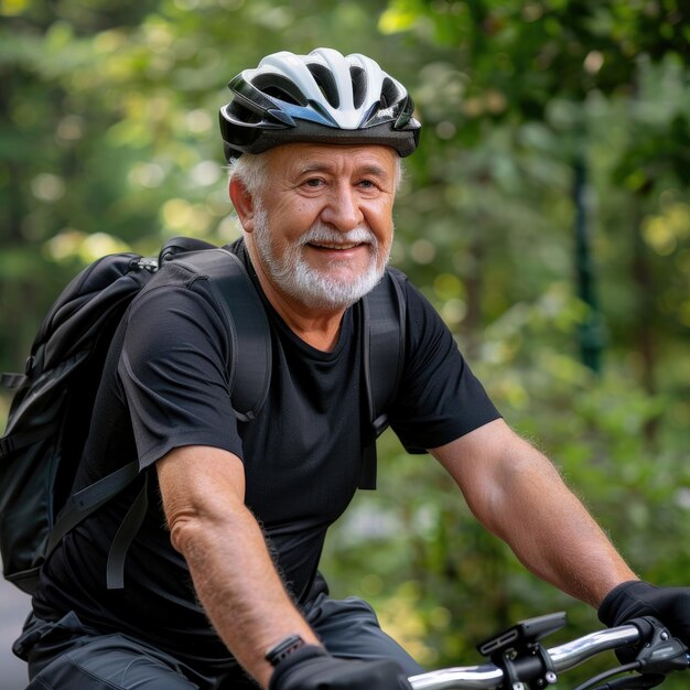 Happy senior man riding bicycle He is leading an active lifestyle Active old age concept