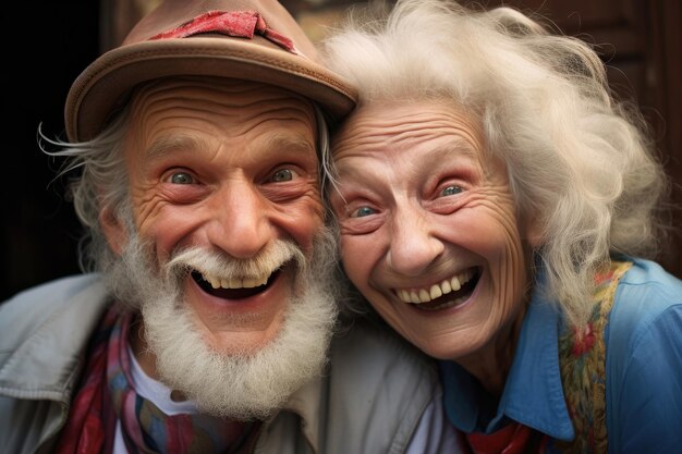 幸せな年配の男性と年配の女性のクローズ アップ