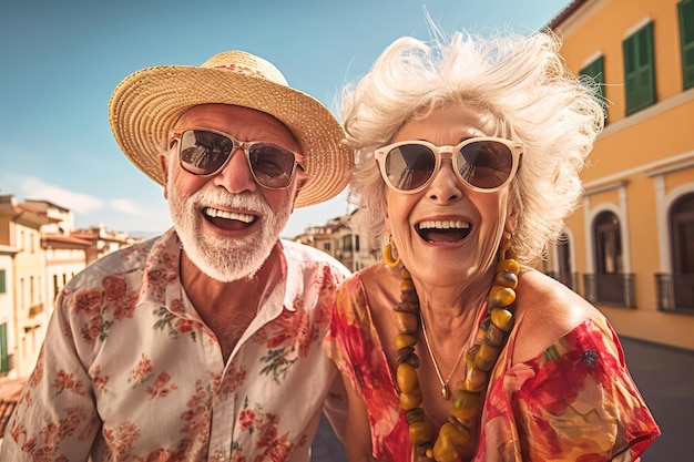 Photo a happy seniors couple in spain traveling aigenerated