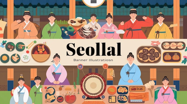 happy seollal day poster banner ilustrator