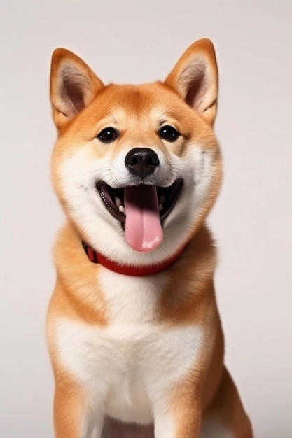 Счастливая собака Шиба-ину на белом фоне