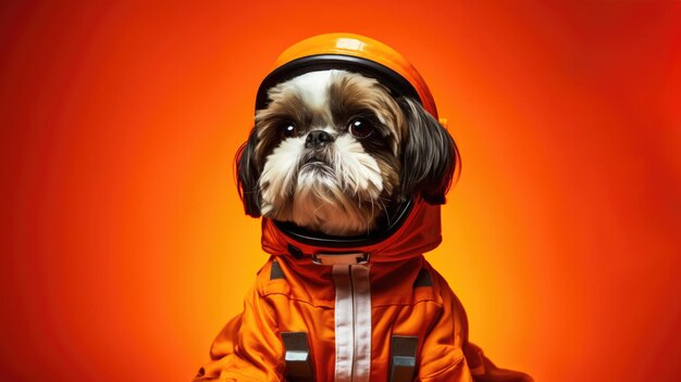 Happy shih tzu dog dressed as an astronaut