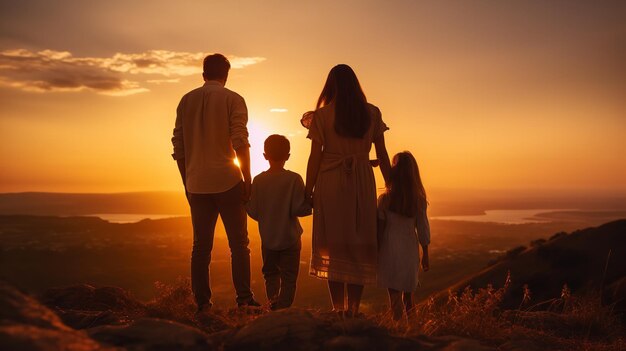 Happy significant family on a sunset Generative Ai