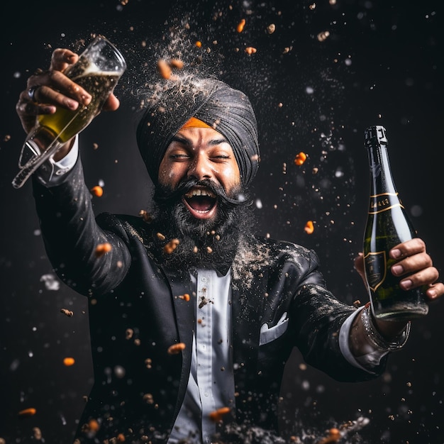 happy sikh religion man doing party