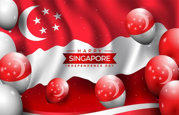 Happy Singapore Independence Day with City Silhouette