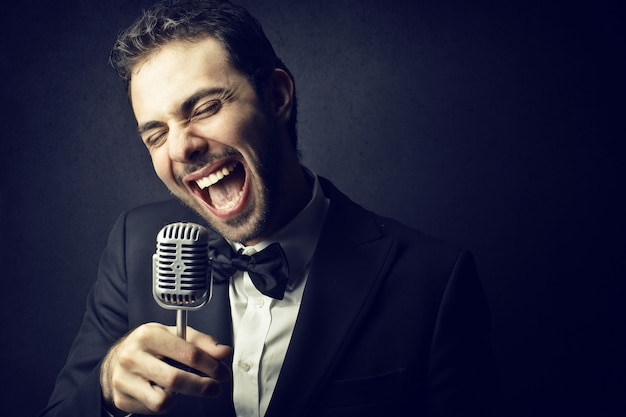 Happy singer singing