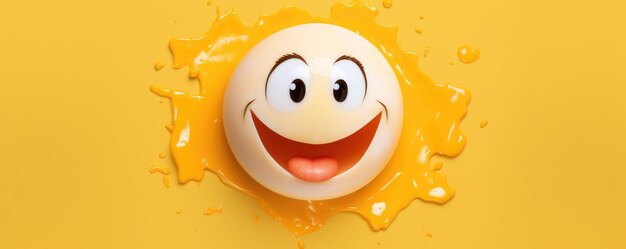 Photo happy smiley chicken broken eggs illustration food protein healthy food banner generative ai