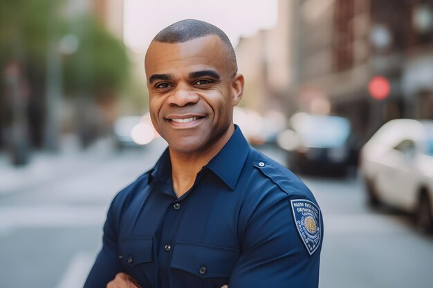 Happy and smiling african american police officer neural network ai generated