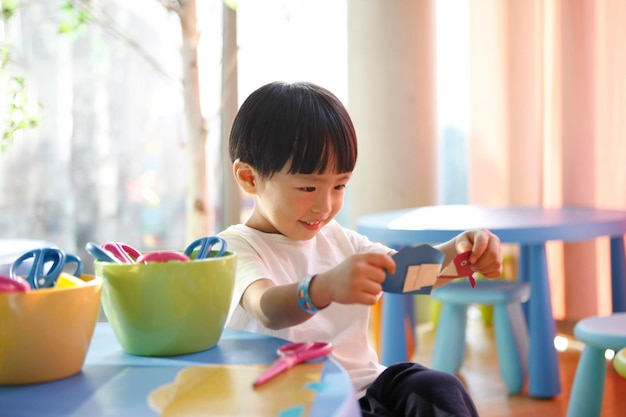 Happy smiling children learning creative art education and play