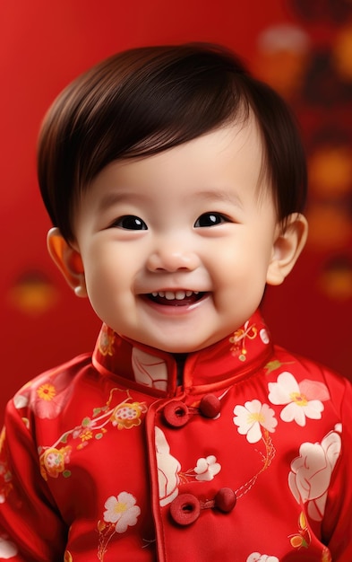 Photo happy smiling chinese boy wearing red traditional clothing for chinese new year