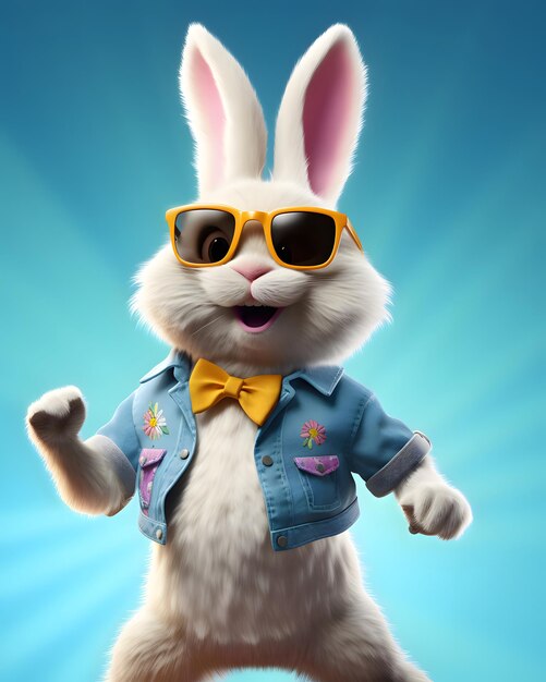 A happy smiling and colorful Easter Bunny wearing sunglasses