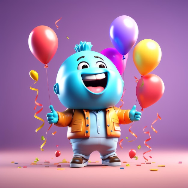 Photo happy smiling cute cartoon character 3d rendering happy smiling cute cartoon character 3d ren