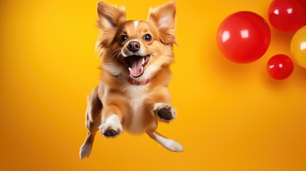 Happy smiling dog isolated on colored background